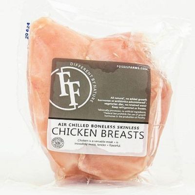 Fossil Farms Antibiotic-Free Chicken Breast, Boneless Skinless, Frozen, 10 count of 1 lb each, 10 lb Case, Ideal for Grilling and Meal Prep