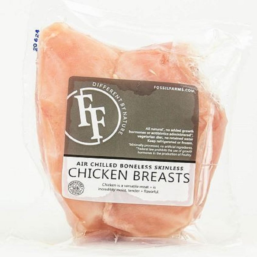 Fossil Farms Antibiotic-Free Chicken Breast, Boneless Skinless, Frozen, 10 count of 1 lb each, 10 lb Case, Ideal for Grilling and Meal Prep