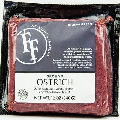 Fossil Farms Ground Ostrich, Premium Quality, Frozen, 12 count of 12 oz each, 108 oz Case, Perfect for Tacos and Burgers, High Protein and Low Fat Meat