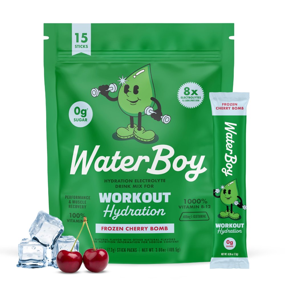 Waterboy Workout Hydration, Frozen Cherry Bomb, Sugar Free Electrolytes 15ct