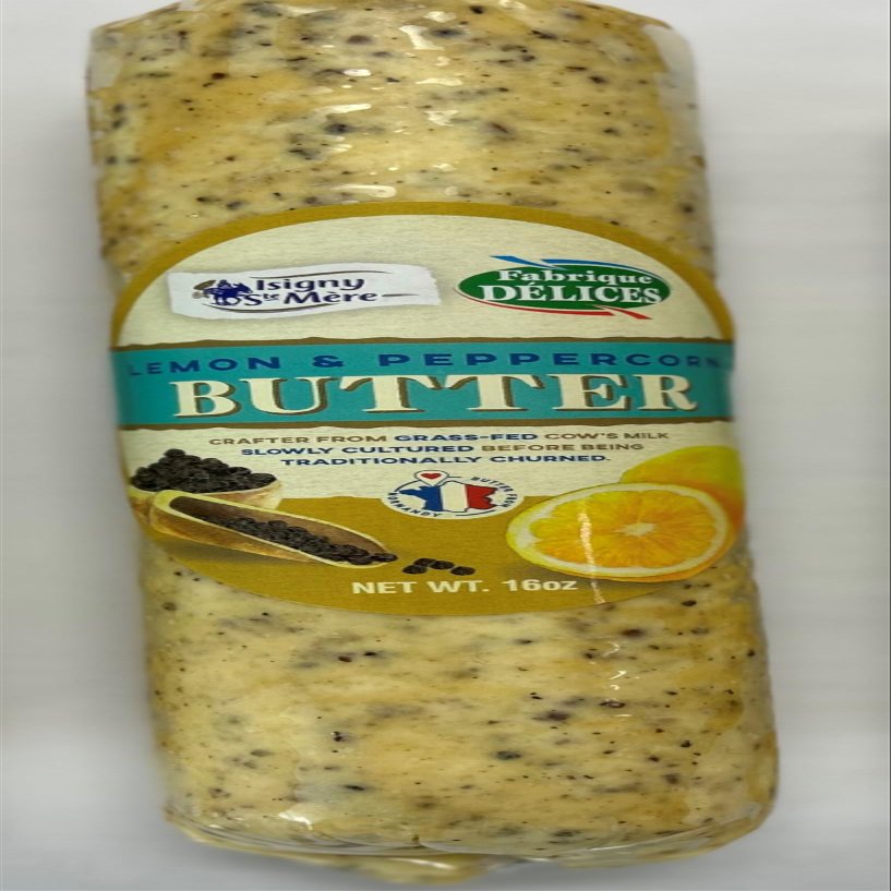 Fabrique Delices Butter, Flavored, Lemon Peppercorn, Log, 4 count of 16 oz each, 64 oz Case, Perfect for Cooking and Finishing Dishes, Creamy Texture, Convenient Format