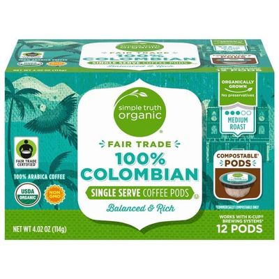 100% Colombian Medium Roast Coffee Pods 12 Count (4.02 oz)