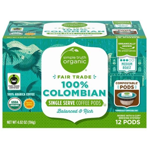 100% Colombian Medium Roast Coffee Pods 12 Count (4.02 oz)