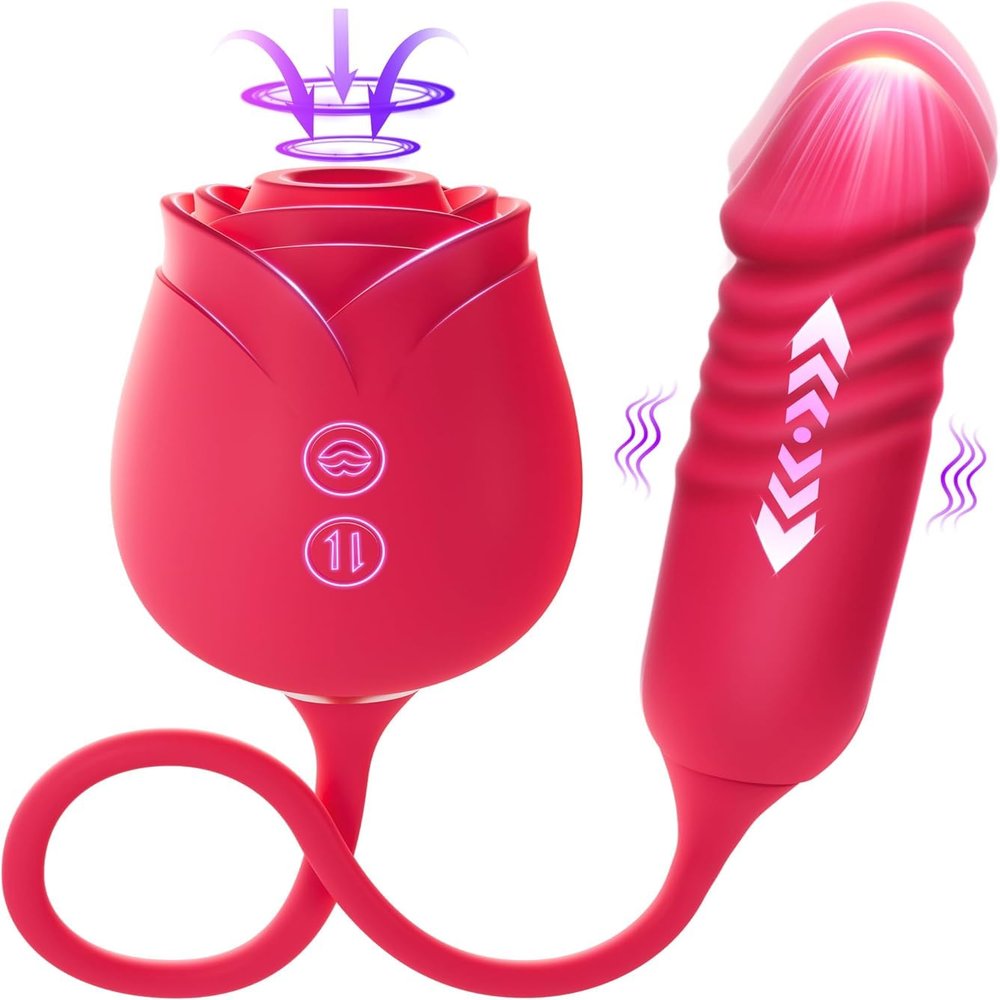 Rose Style Massager for Women 10 Modes, Rechargeable, Lightweight, Quiet & Discreet Design #7621 (Rose red)