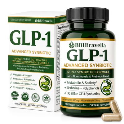 BBHiravella GLP1 Advanced Synbiotic 12in-1 Formula with Akkermansia, Berberine & Polyphenols Premium Daily Supplement 60 Capsules