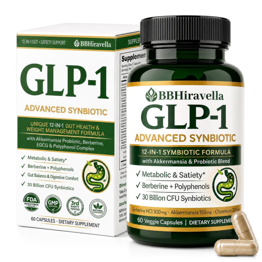 BBHiravella GLP1 Advanced Synbiotic 12in-1 Formula with Akkermansia, Berberine & Polyphenols Premium Daily Supplement 60 Capsules