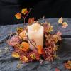 1PCS Fall Candle Rings Wreaths Decorative Rattan Garland with Maple Leaf Berries for Thanksgiving Halloween Table Decor (No) view 4