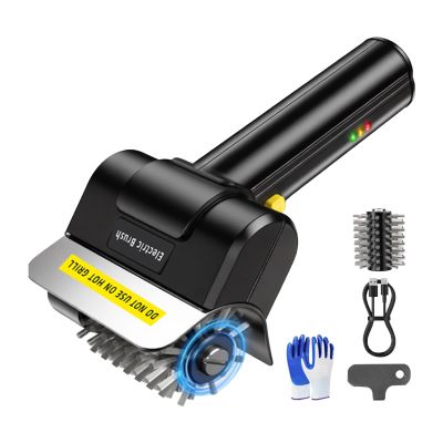 Electric BBQ Brush High Torque Grill Cleaner, 1100RPM Power Scrubber, Steel Wire Bristle Tool | Fast Grease Removal Action, Rechargeable C Type Design for Cast Iron Steel Grills