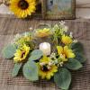 1PCS Fall Candle Rings Wreaths Decorative Rattan Garland with Maple Leaf Berries for Thanksgiving Halloween Table Decor (No) view 4