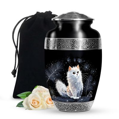 JAGSHASHI Cat Urn for Ashes for Women - Cat Cremation Urns for Human Ashes Adult Female - Funeral Urn for Adult Male, Urns for Human Men, Burial Ash Holder for Mom Dad Large Size Black 10 Inch