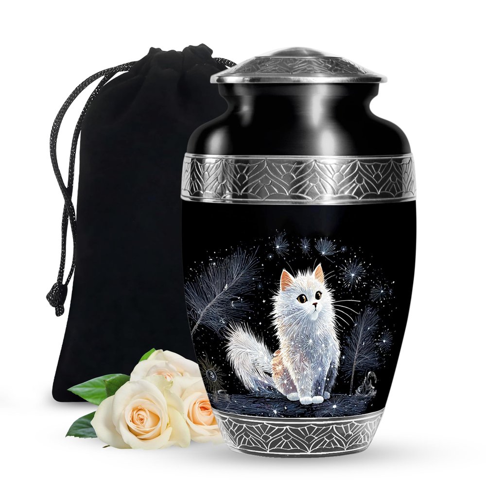 JAGSHASHI Cat Urn for Ashes for Women - Cat Cremation Urns for Human Ashes Adult Female - Funeral Urn for Adult Male, Urns for Human Men, Burial Ash Holder for Mom Dad Large Size Black 10 Inch