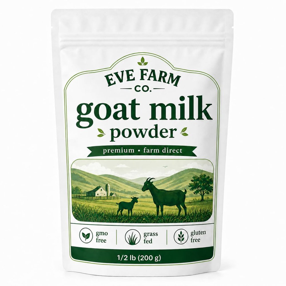 Eve Farm Co Goat Milk Powder, Single-Ingredient Powdered Goat Milk in Resealable 1/2 lb Pouch, Dry Dairy Powder for Coffee, Smoothies, Oatmeal, Baking & Everyday Kitchen Use