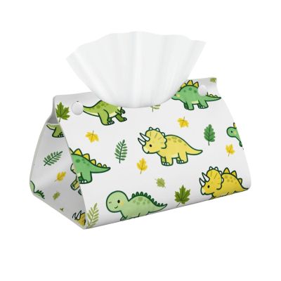 Cute Dinosaurs Pattern Long Leather Tissue Box Cover, Modern Lightweight Soft Tissue Holders Cover for Home Office Car
