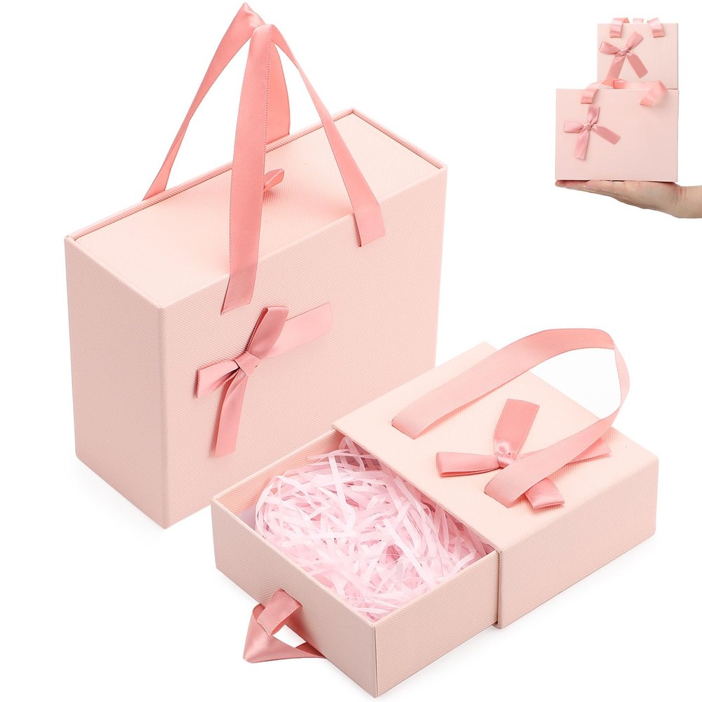Segbeauty 2pcs Small Pink Drawer Gift Box Set of 4.7x3.9x2'' & 6.9x5.1x7''