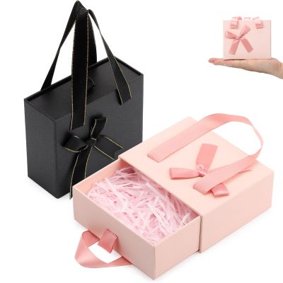 Segbeauty 2pcs 4.7x3.9x2'' Empty Mini Drawer Paper Gift Boxes, Pink Black
