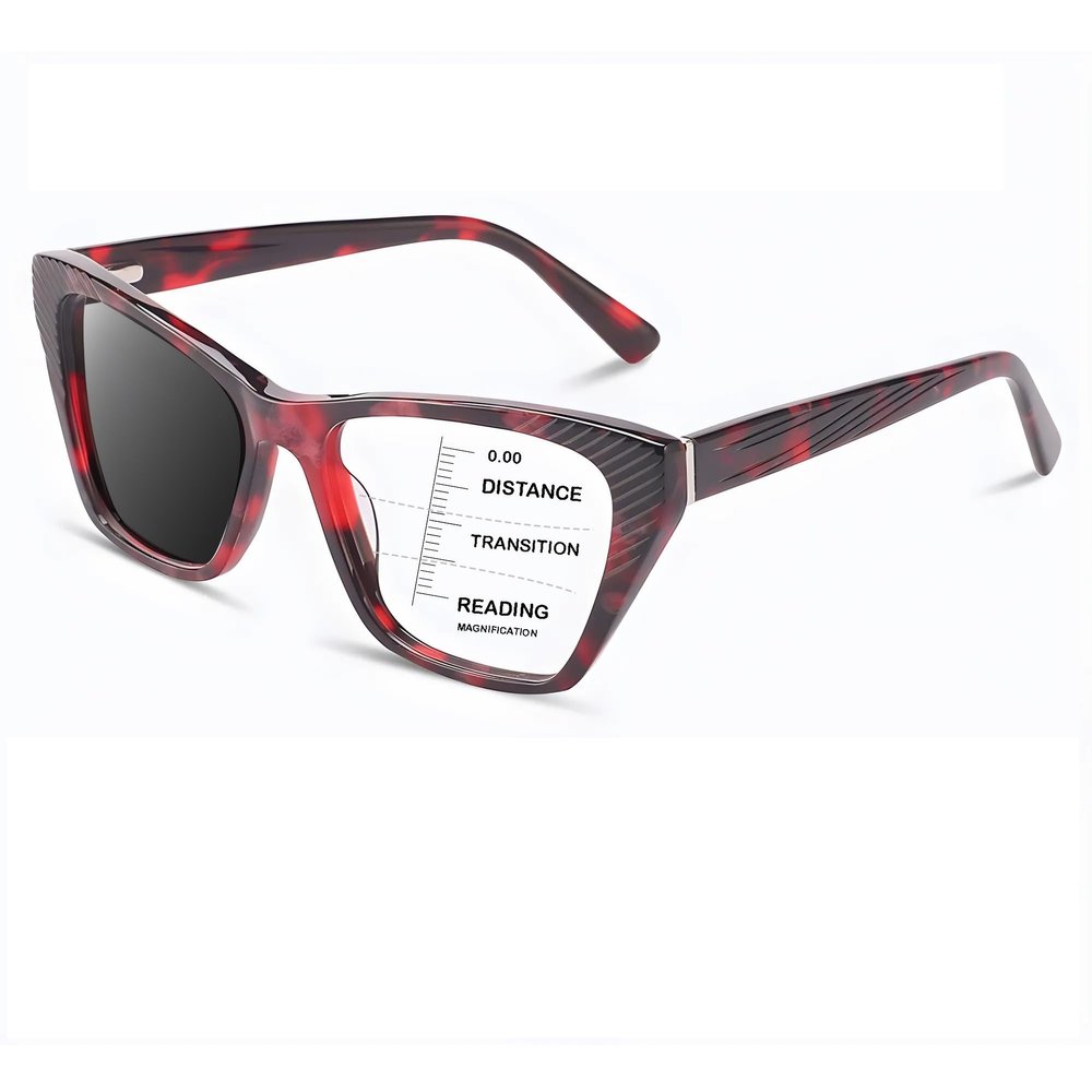 HOOBAY Photochromic Progressive Multifocus Reading Glasses Women,Progressive Readers No Line Quick-Transition Sunglasses (Tortoiseshell-Red, 1.25, x)