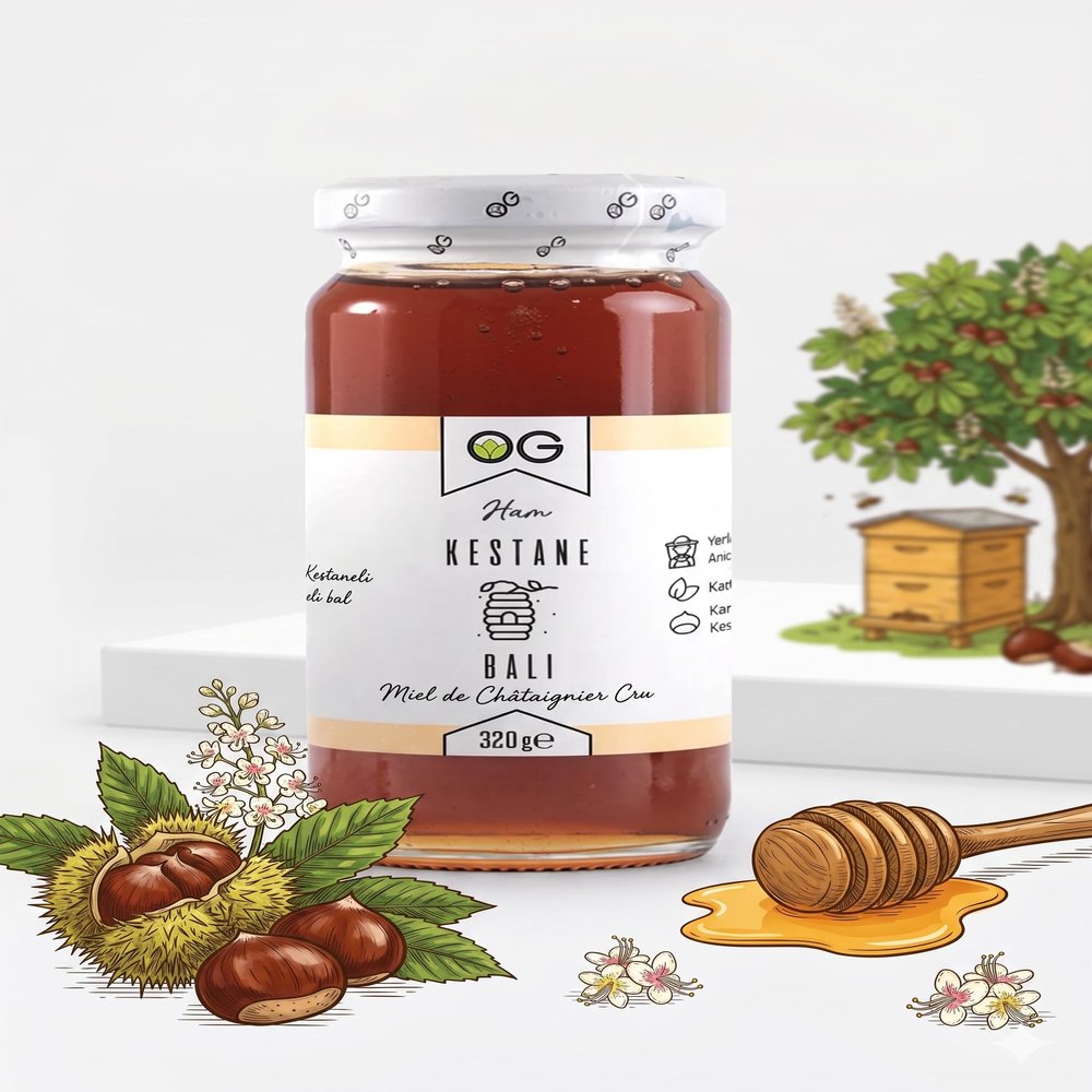 Natural - Organic Raw Chestnut Honey - 11.3 Ounce (320g) - Miel de Chataignier Cru