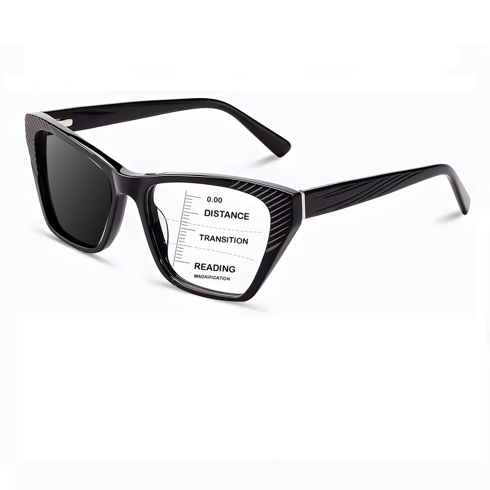 HOOBAY Photochromic Progressive Multifocus Reading Glasses Women,Progressive Readers No Line Quick-Transition Sunglasses (Black, 1.75, x)