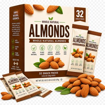 Almonds 32 Packs Whole Natural Raw Snack Nuts - 100 Calorie Travel Pouches