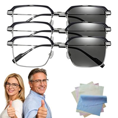 JLKVB Smart Tinting Auto Focus Glasses, Self Adjusting HD Glasses Far And Near For Men And Women (Silver*3, 3.5)