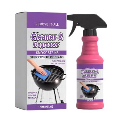 Grill Degreaser Spray, Oven Cleaner Solution, 120ml Grease Removal Formula with Shine Restoration Effect, Kitchen Cleaning Agent, Heavy Duty Degreasing Liquid, Home Use for Cooking Surfaces