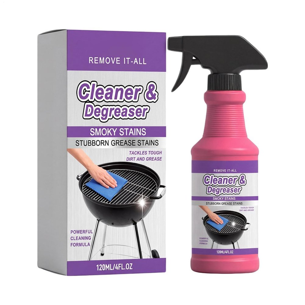 Grill Degreaser Spray, Oven Cleaner Solution, 120ml Grease Removal Formula with Shine Restoration Effect, Kitchen Cleaning Agent, Heavy Duty Degreasing Liquid, Home Use for Cooking Surfaces