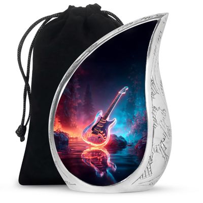 YASUBJAG Guitar Urn for Ashes Adult Male or Female Large 10 Inch Cremation Urns for Human Ashes Urn for Adult Human Mom Dad Funeral Urns for Men or Women Velvet Bag