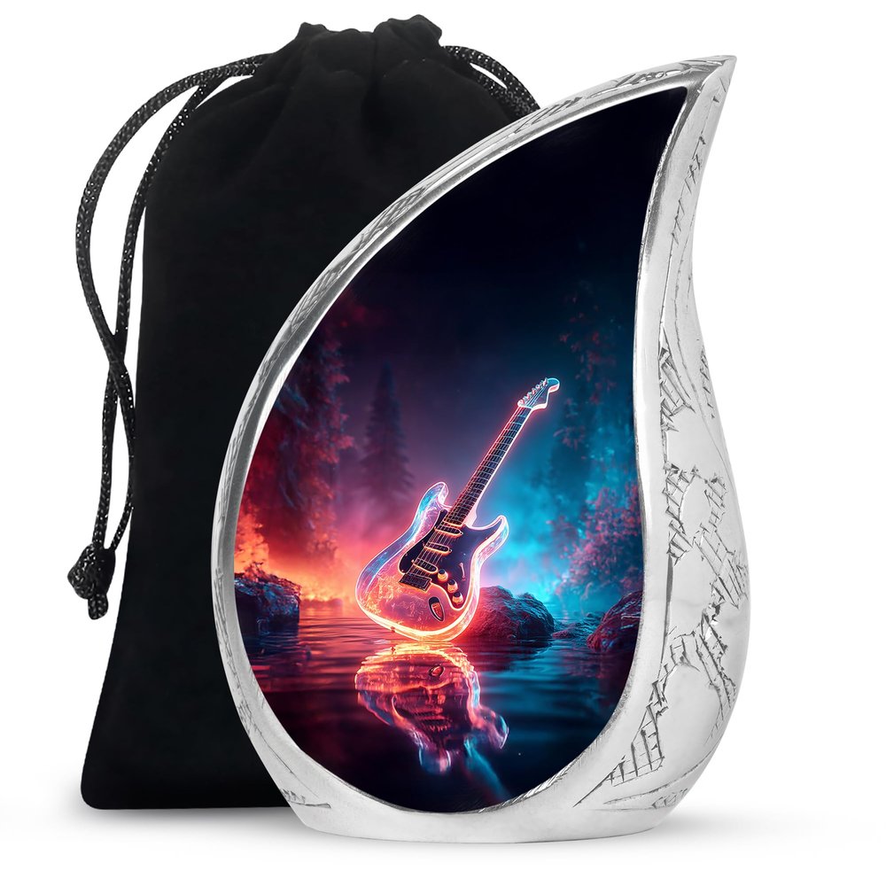 YASUBJAG Guitar Urn for Ashes Adult Male or Female Large 10 Inch Cremation Urns for Human Ashes Urn for Adult Human Mom Dad Funeral Urns for Men or Women Velvet Bag