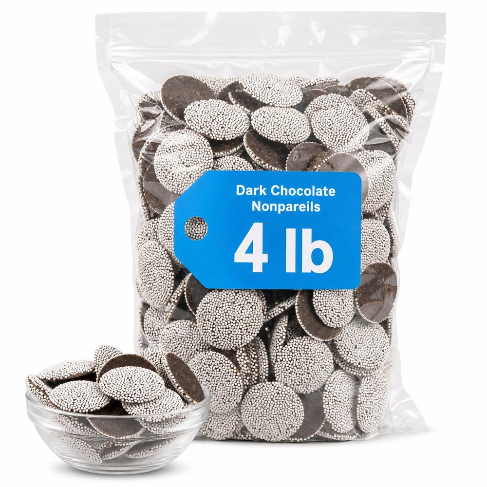 Dark Chocolate Nonpareils, Crunchy Chocolate Sprinkles Discs, 4 lb Bulk