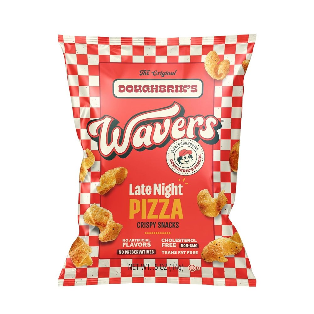 WAVERS by Doughbrik's Snacks, Late Night Pizza Flavor 0.5 oz Bags, Crispy Crunchy Texture Perfect Anytime Snack Made in the USA (6-Pack)