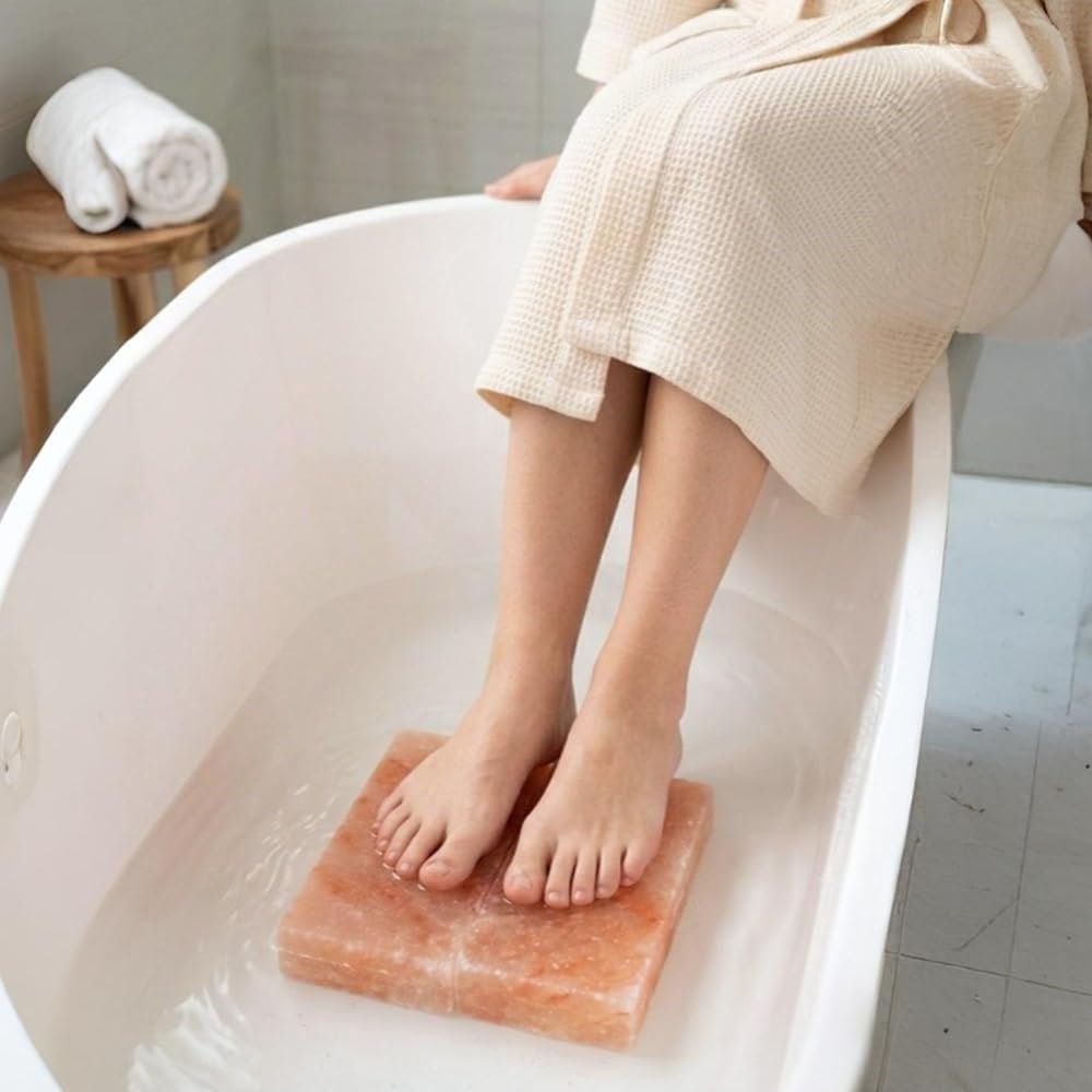2 Himalayan Salt Foot Tiles Pair of Natural Pink Salt Blocks for Feet, Rest & Spa Stones Natural Salt Block, Salt Brick for Foot Soak, Relaxation & Odor Neutralizer