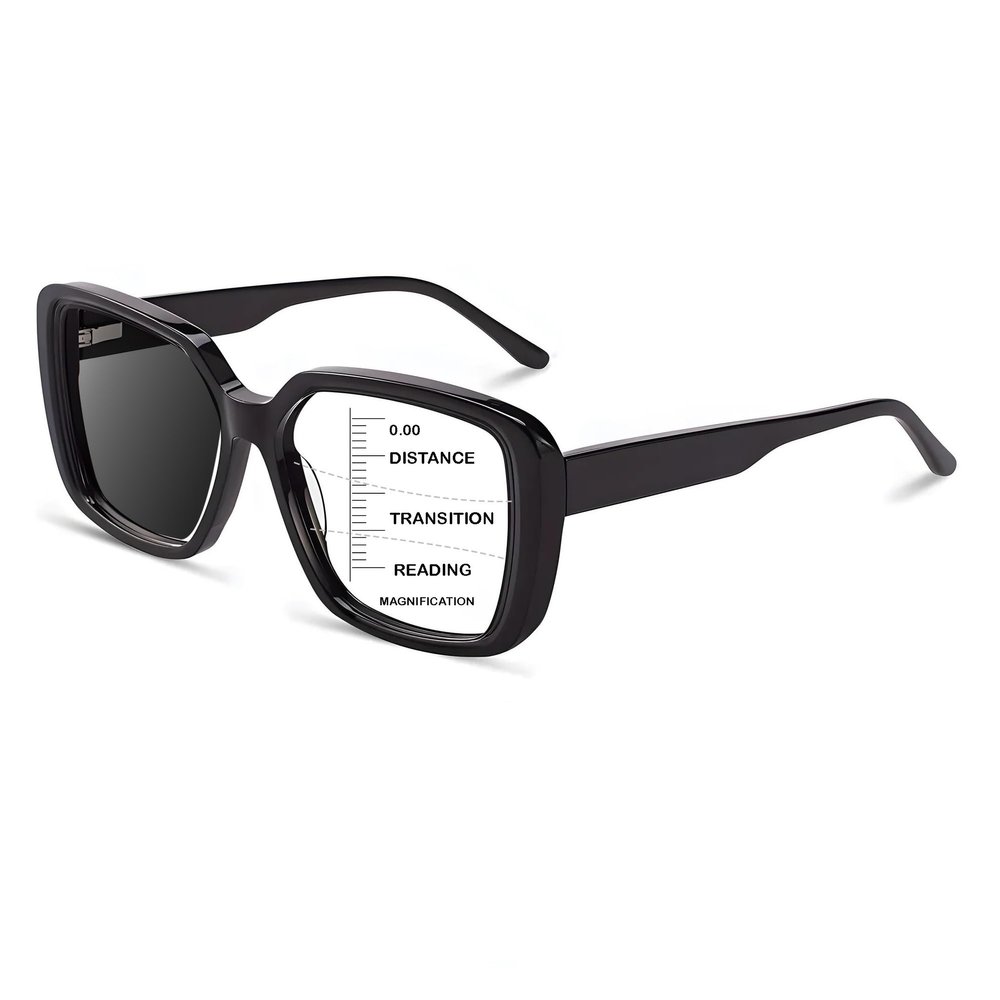 HOOBAY Photochromic Progressive Multifocus Reading Glasses Women,Progressive Readers No Line Quick-Transition Sunglasses (Black, 1, x)