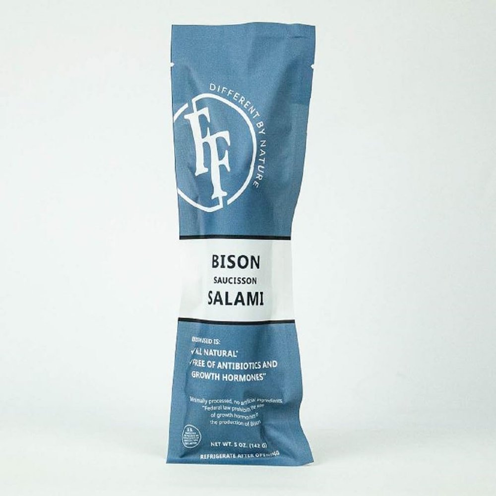 Fossil Farms Bison Saucisson Salami, Fresh Lean Robust Flavor, 12 count of 5 oz each, 45 oz Case, Perfect for Charcuterie Boards and Gourmet Sandwiches