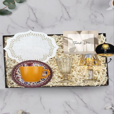 Turkish Coffee Gift Set - Orange Cup, Water Glass, Napkin, Mini Lampshade