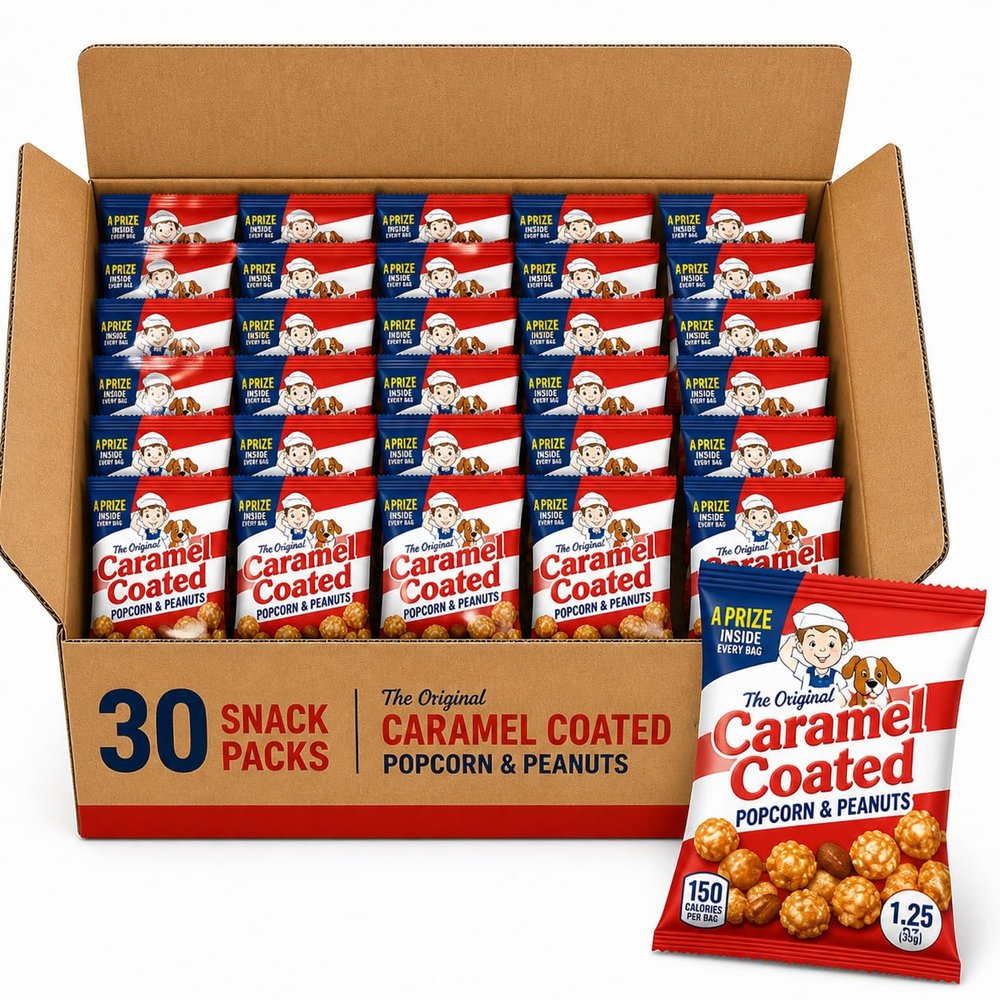 Caramel Popcorn and Peanut Snack Packs, Sweet & Salty Crunch Mix, 30 Count, 1.25 oz Each, Individually Wrapped Mini Bags