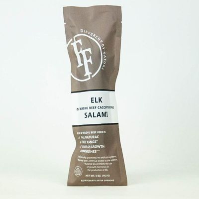 Fossil Farms Elk and Wagyu Beef Cacciatorini Salami, 12 count of 5 oz each, 3.75 lb Case, Fresh, Elk and Wagyu salami with classic cacciatorini spices for charcuterie and gourmet dishes