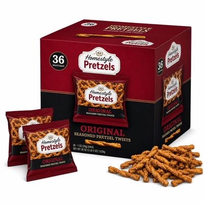 Homestyle Pretzels Original Seasoned Twist Individual Snack Bags - Crunchy Pretzel Stick Treats 36 Packs