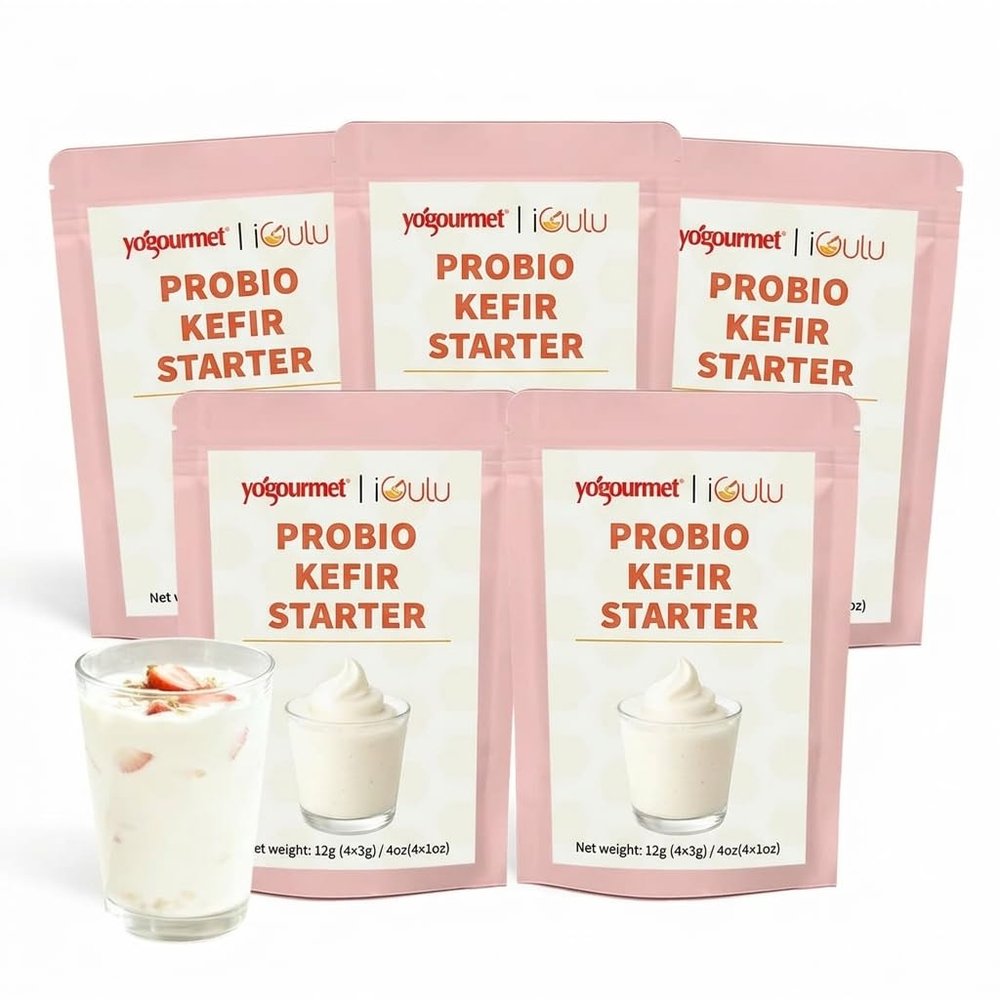 iGulu Probio Kefir Starter Kit, 5-Pack - 20 Brews Total (4 Starters per Kit x 5 Kits) - Make Fresh Probiotic Kefir at Home - Natural Live Cultures, Gluten-Free - Compatible with iGulu S1 Brewer (5-Pack)