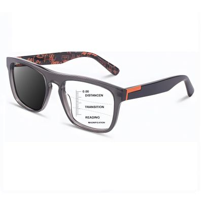 HOOBAY Photochromic Progressive Multifocus Reading Glasses Men, Progressive Readers No Line Quick-Transition Sunglasses (Translucent Grey, 1.75, x)