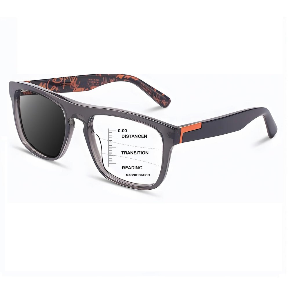 HOOBAY Photochromic Progressive Multifocus Reading Glasses Men, Progressive Readers No Line Quick-Transition Sunglasses (Translucent Grey, 1.75, x)