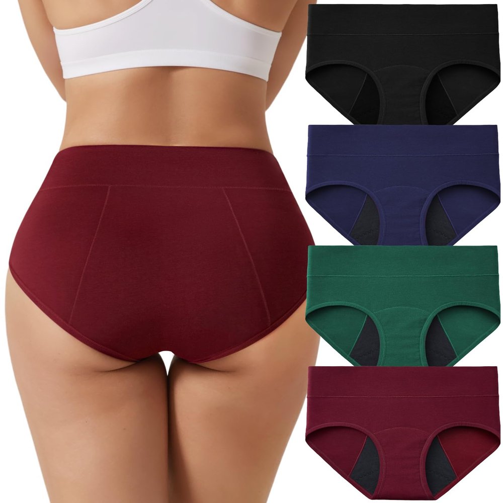 ACEJUNE Period Underwear for Women Cotton Leakproof Briefs - 4 Pack