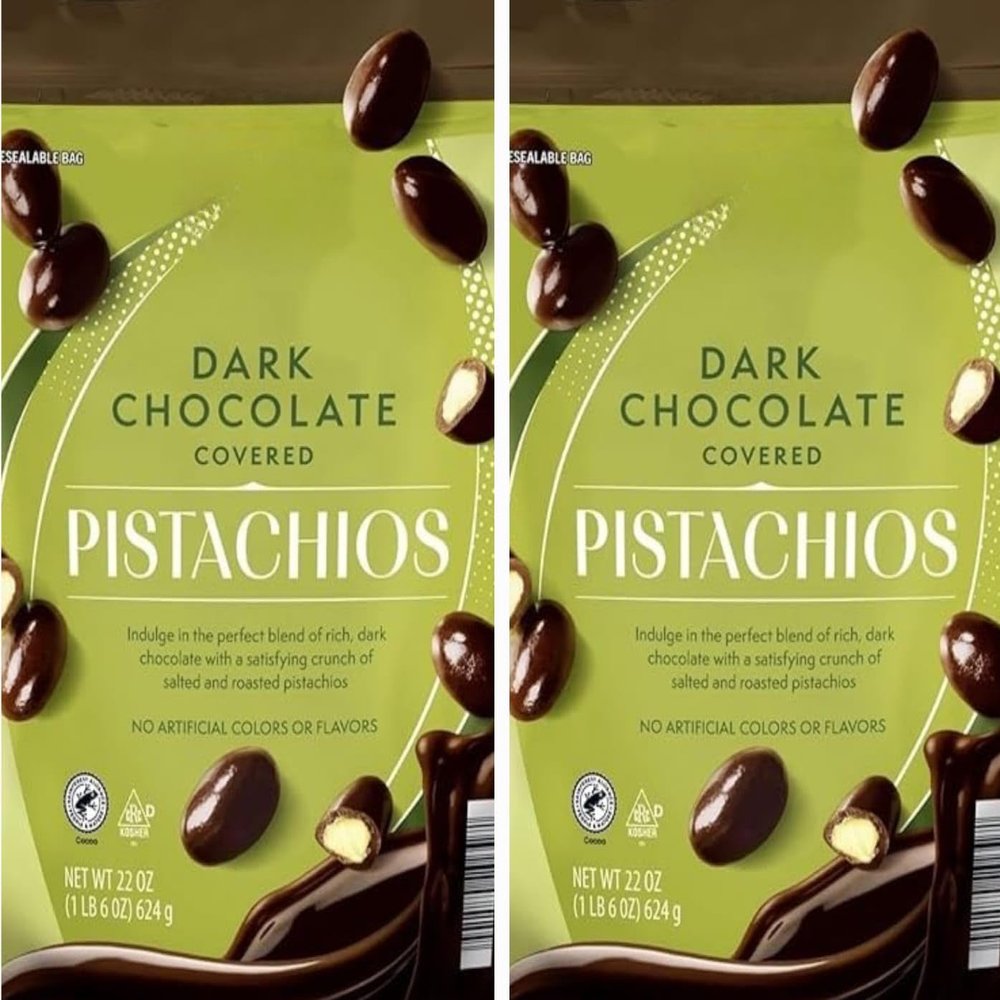 MADE IN USA, Dark Chocolate Covered Pistachios Premium Roasted Pistachios Coated in Rich Dark Chocolate, Gourmet Sweet & Salty Snack, Bulk Pack of 2 22 OZ TOTAL NET WT [ 44 OZ, 2.75 LBS ]
