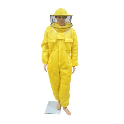 HUALUCK Beekeeping Protective Clothing 3D Air Cotton Bee Suit Beekeeper Costume Veil Hood Hat Anti-Bee Beekeeper Suit(Round Hat Yellow,Large)