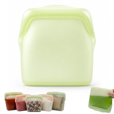 New Generation Silicone Storage, Reusable Silicone Food Storage Bags, Leak-Proof Upright Freezer Bags, Odor-Proof, High-Temperature Resistant, Microwave Dishwasher Safe for Snacks Leftovers (Green)