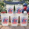 Personalized Plastic Cups - Custom 250 Anniversary Plastic Cups for Party, America Customized Frosted Cups with Name, 10/20/50/75/100 Pack Disposable Stadium Cups, 16 oz and 12 oz view 2