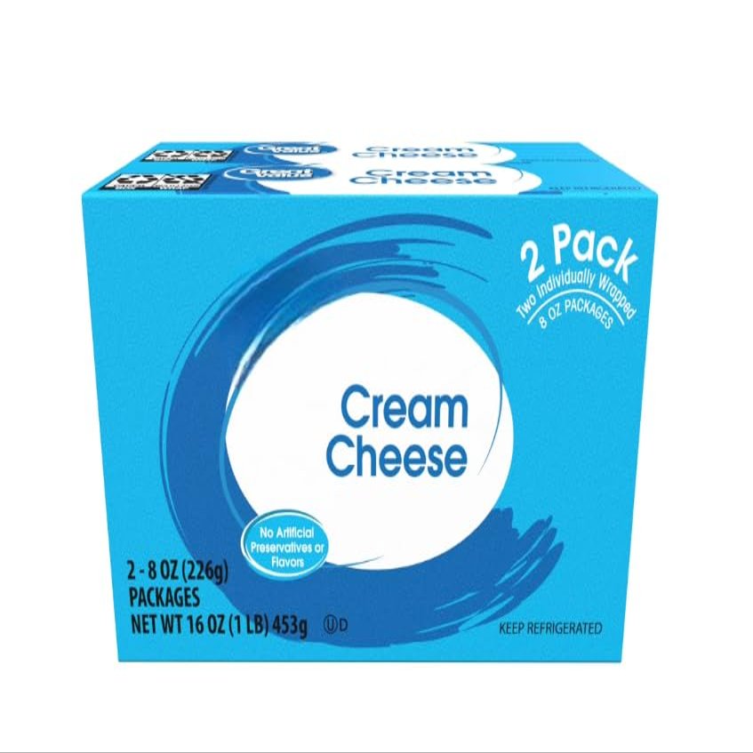 Cream Cheese Blocks, Original Flavor, 8 oz Each (Pack of 2), Smooth & Creamy Spread for Baking, Cooking & Bagels