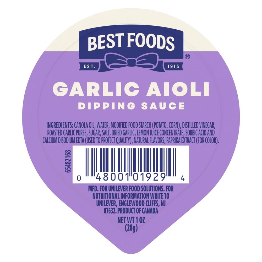 Best Foods Mayonnaise Garlic Aioli Dip Cup, No Artificial Flavors, No Artificial Colors, Gluten Free, 1 OZ (Pack of 108)