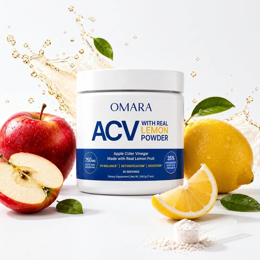Omara Organic Apple Cider Vinegar Powder with Whole Lemon, 30 Day Supply, ACV Supplement for Digestion, Vitamin D3 & Zinc for Immune Health, 1 Scoop No Burn