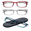 Always With You by ThinOptics 3 Rectangular Pack Reading Glasses + 1 Slim Case Readers Attach to Your Phone, Tablet, or Fit in Your Pocket - Red, Clear & Blue, 1.5x view 1