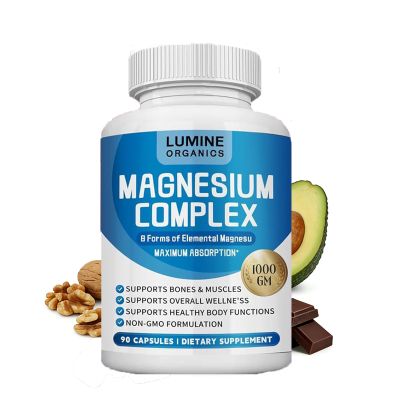 Lumine Organics Magnesium ComplexAdvanced 8-in-1Magnesium BlendGlycinate, Citrate, Malate, Taurate etc. High Absorption Formula-90 Capsules
